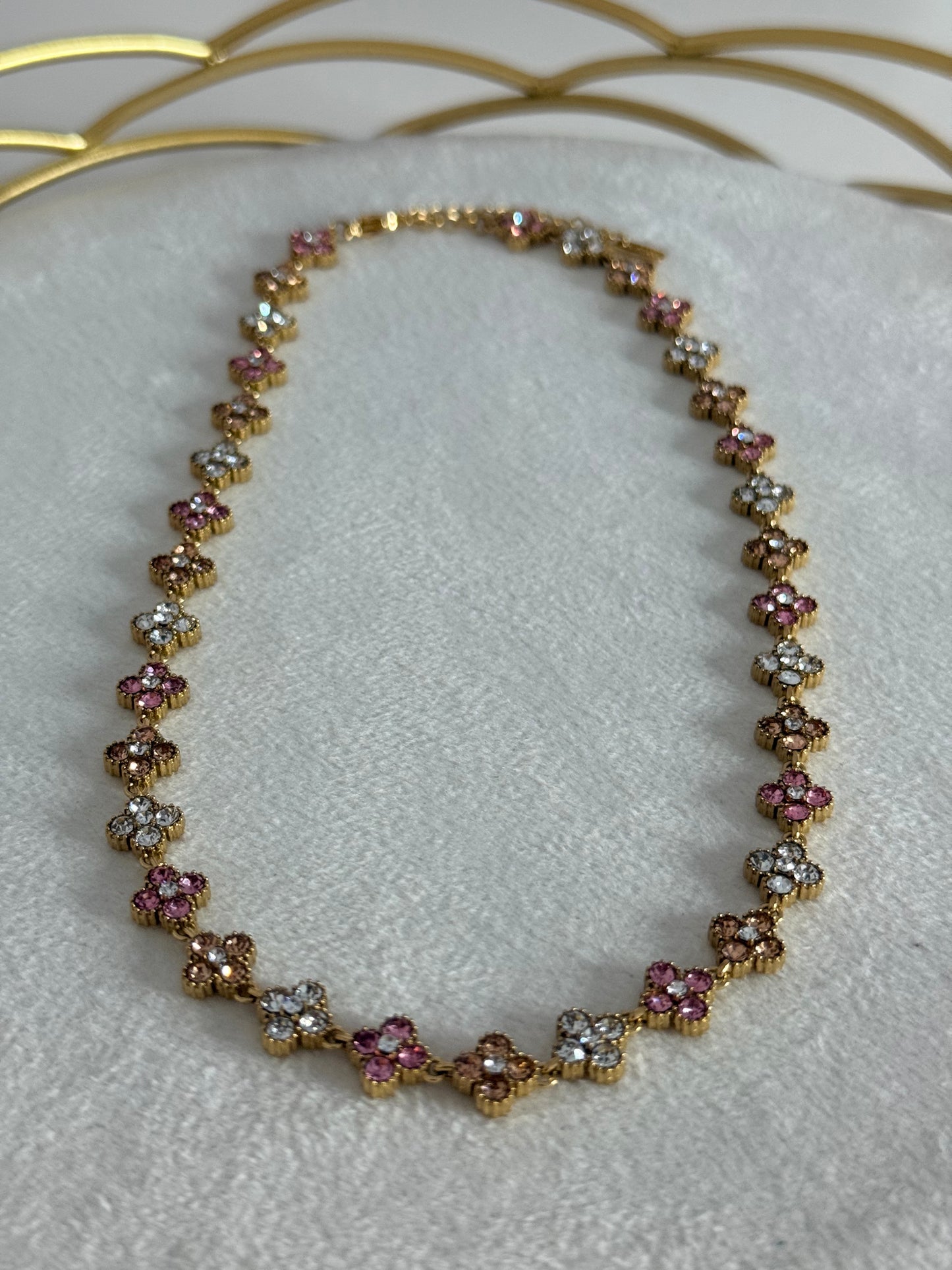 Collier Flowers Rose Beige Blanc