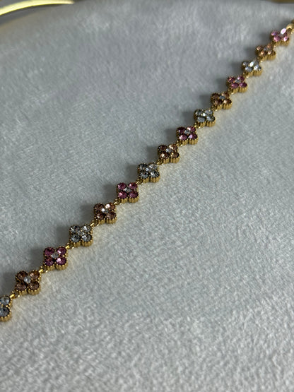 Bracelet Flowers Rose Beige Blanc
