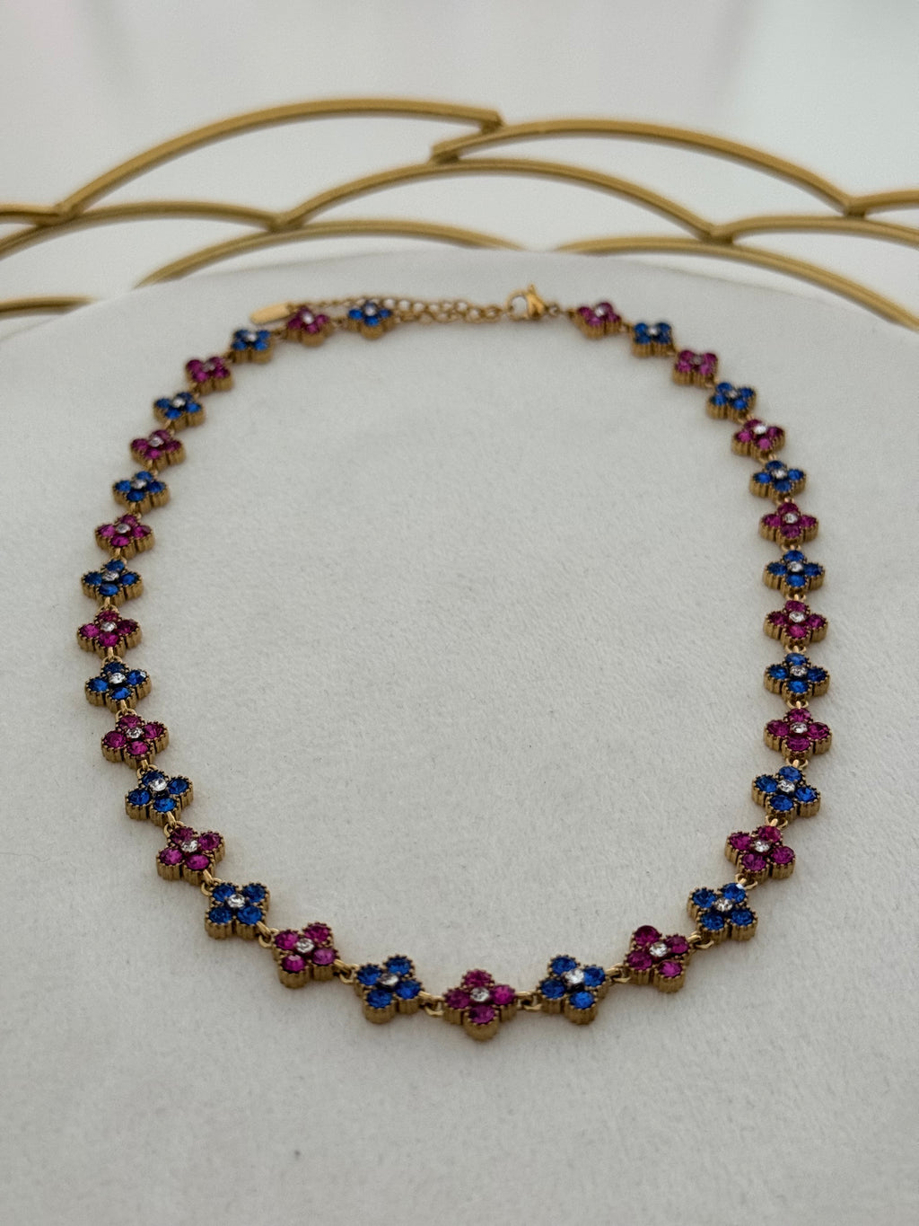 Collier Flowers Bleu/Rose ras de cou