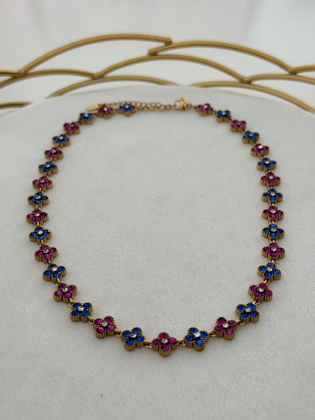 Collier Flowers Bleu/Rose ras de cou