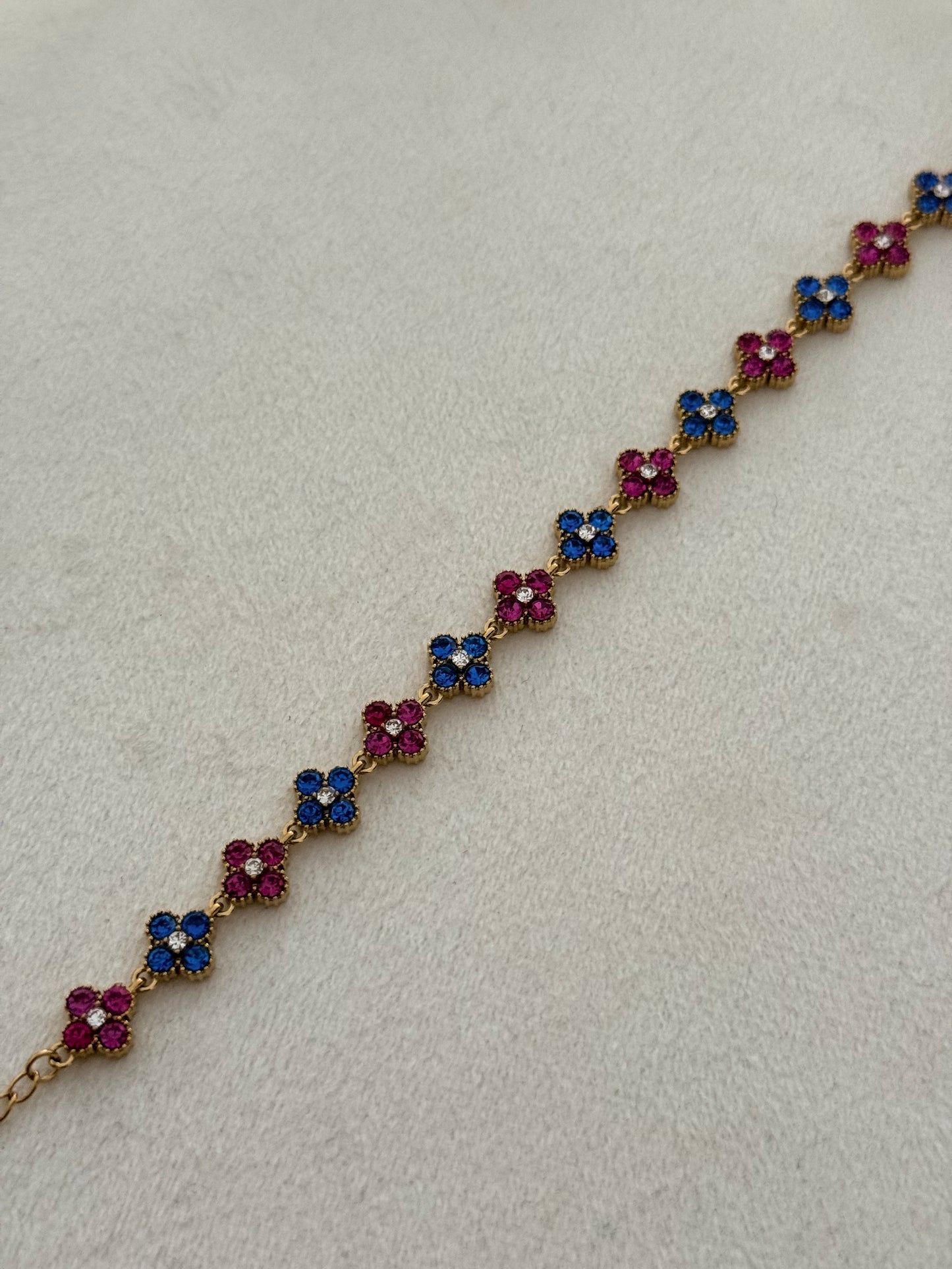 Bracelet Flower Bleu/Rose foncé