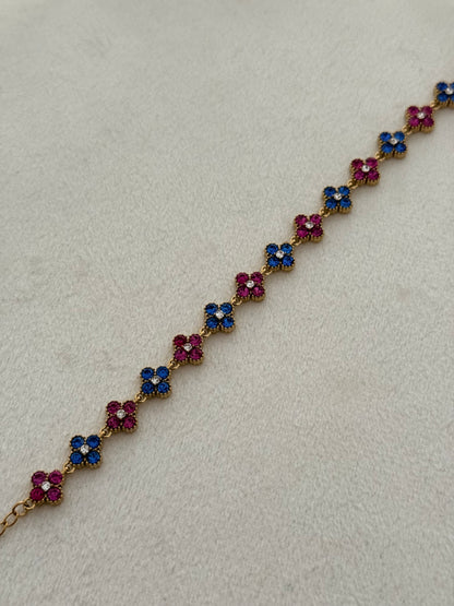 Bracelet Flower Bleu/Rose foncé