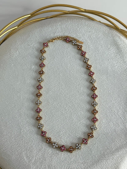 Collier Flowers Rose Beige Blanc