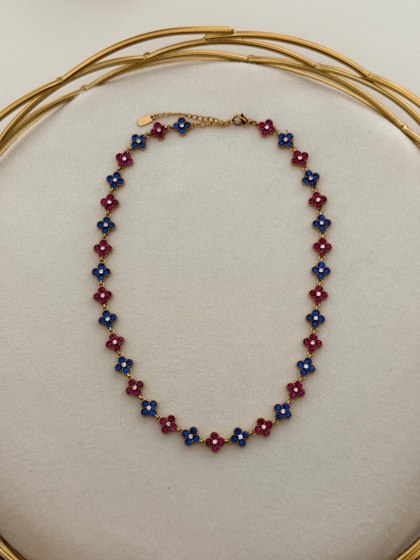 Collier Flowers Bleu/Rose ras de cou