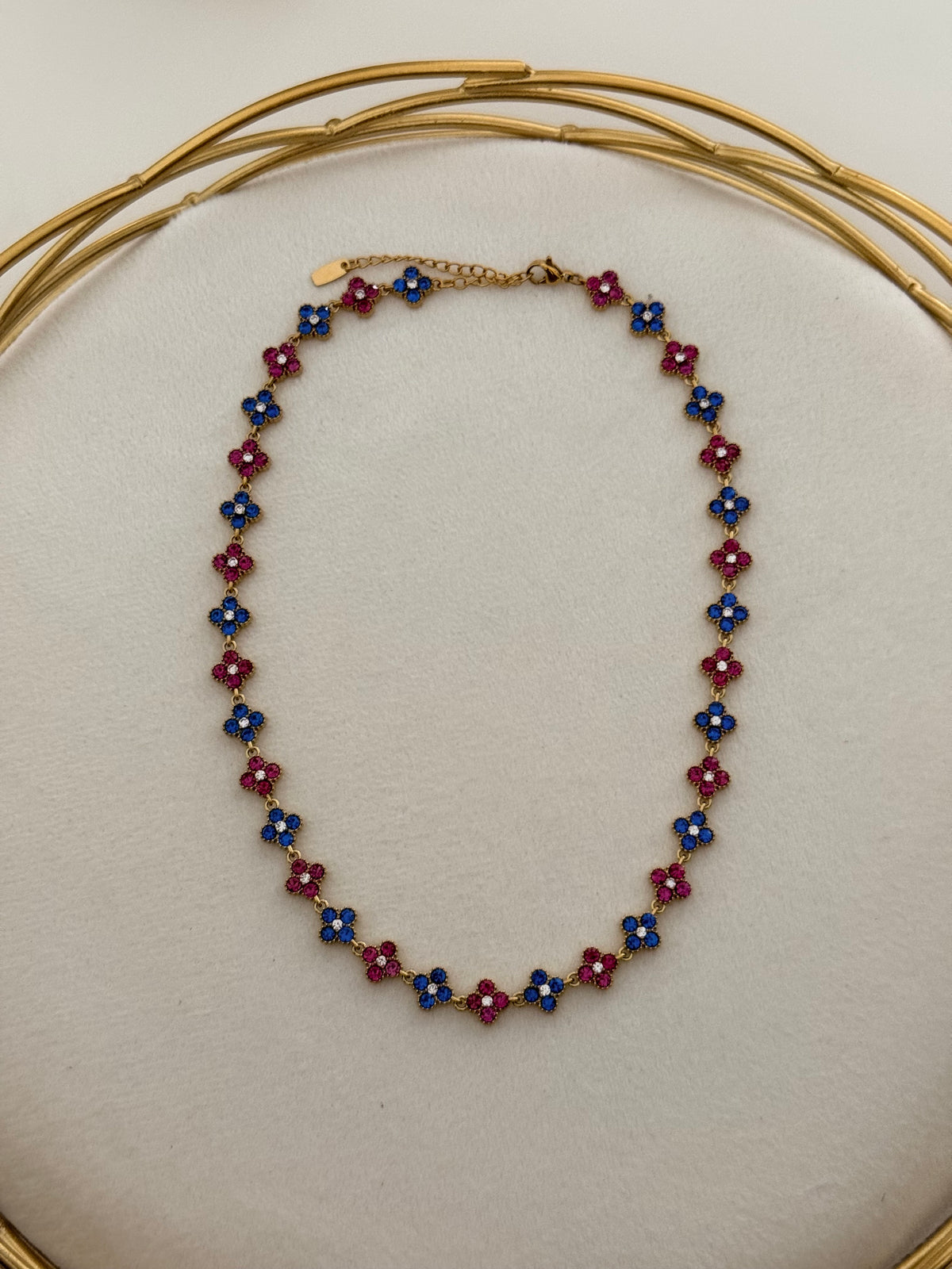 Collier Flowers Bleu/Rose ras de cou