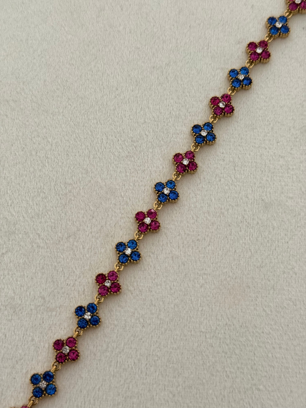 Bracelet Flower Bleu/Rose foncé