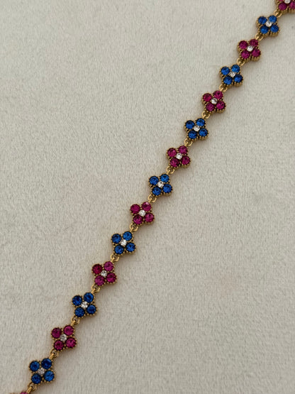 Bracelet Flower Bleu/Rose foncé