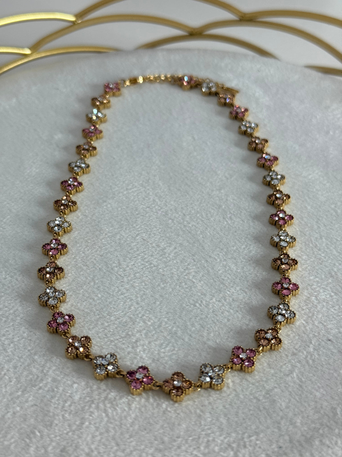 Collier Flowers Rose Beige Blanc