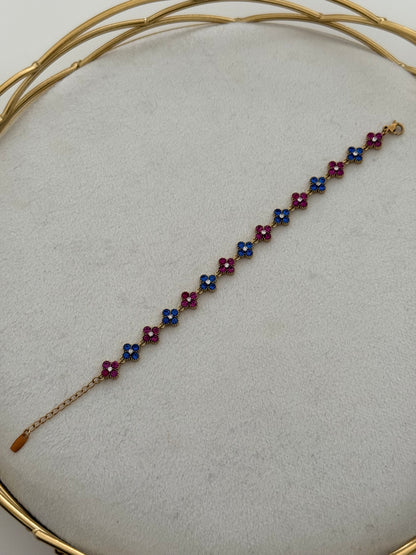 Bracelet Flower Bleu/Rose foncé
